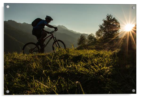 Mountain Biker at Sunset  Acrylic by Fabrizio Malisan