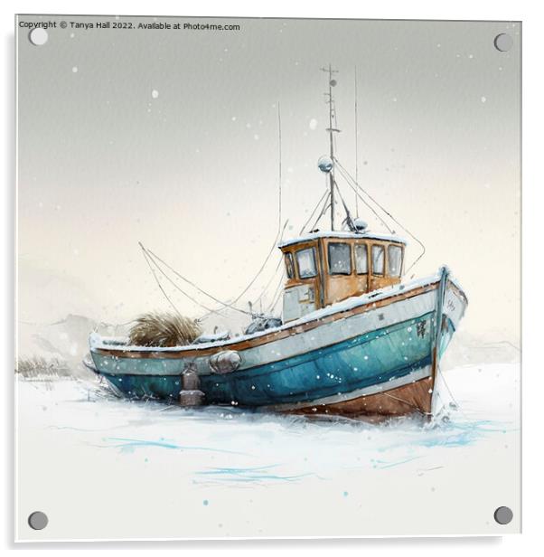 Boat in a winter mooring Acrylic by Tanya Hall