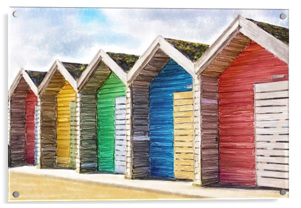  Watercolor Beach Huts, Blyth Northumberland Acrylic by Tanya Hall