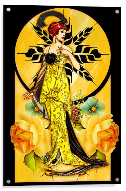 Deco Delight - Art Deco Female In Yellow Dress Oil Acrylic by Tanya Hall