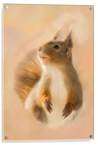 Squirrel, oil and chalk painted squirrel Print Acrylic by Tanya Hall