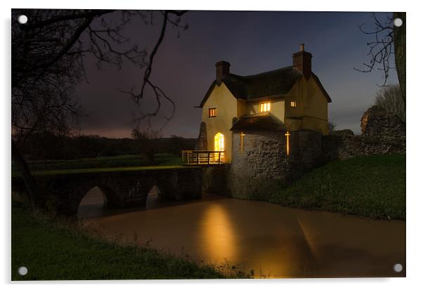  Stogursey Castle at Night Acrylic by Bob Small