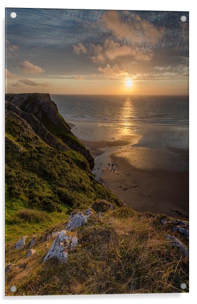  Sunset at Rhosilli Acrylic by Bob Small