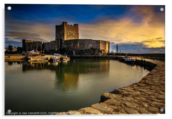 Sunrise at Carrickfergus Castle Acrylic by Alan Campbell