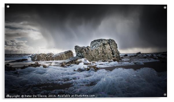 Pill Box Ruines on a stormy day Acrylic by Peter De Clercq