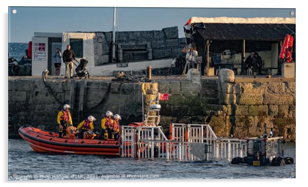 Lyme Regis RNLI Practice (5) Acrylic by Philip Hodges aFIAP ,