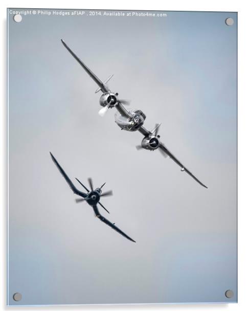  Mitchell B25 and Chance Vought Corsair F4U-4 Acrylic by Philip Hodges aFIAP ,