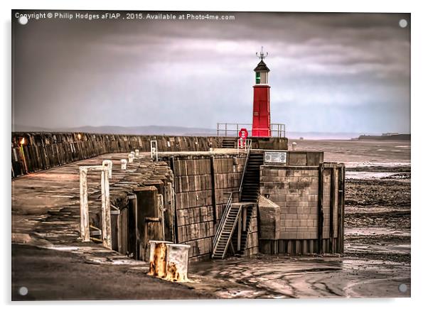Watchet Harbour Light at Dusk  Acrylic by Philip Hodges aFIAP ,
