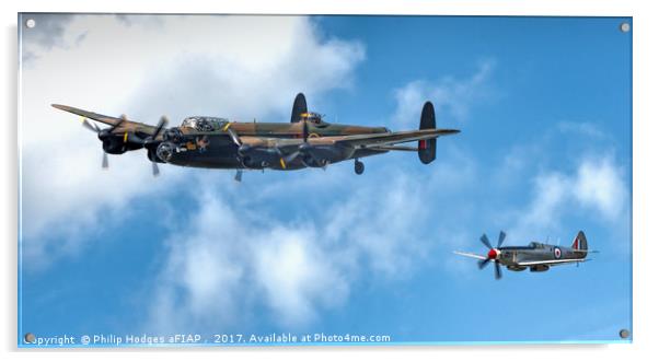Lancaster With Spitfire PR MK XIX Number PS915  Acrylic by Philip Hodges aFIAP ,