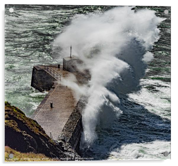 Storm Francis hits Mullion Harbour Wall Acrylic by Philip Hodges aFIAP ,