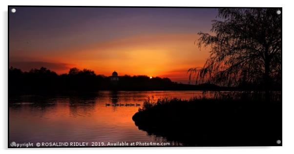 "Sundown across the park lake" Acrylic by ROS RIDLEY