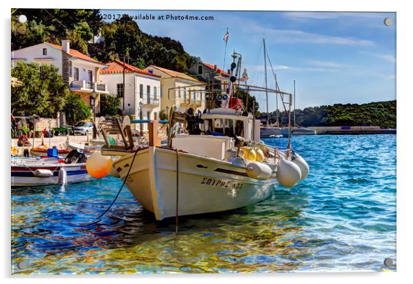Boat in Greek islands Acrylic by Ian Danbury