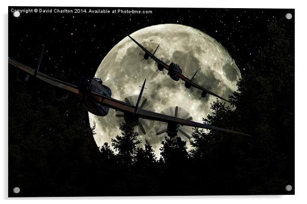  Lancaster Bomber Night scene Acrylic by David Charlton