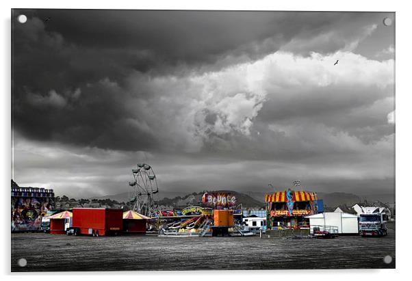  Funfair on a stormy day in Llandudno Acrylic by Mal Bray