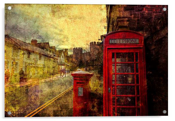  A Red Pillar Box and Telephone Booth on Castle St Acrylic by Mal Bray