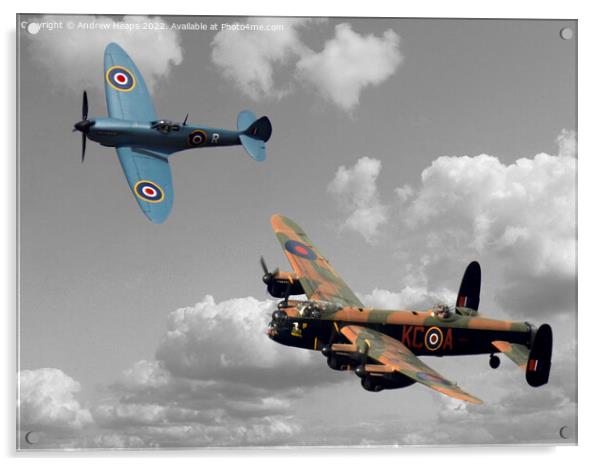 Lancaster bomber and blue spitfire Acrylic by Andrew Heaps