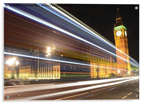 Big Ben in London light trails. Acrylic by Andrew Heaps
