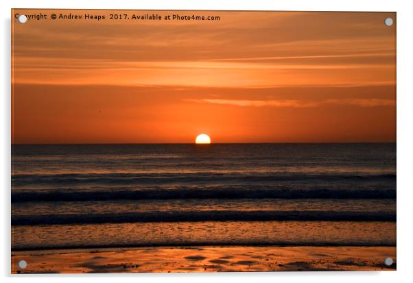 Bright early morning sunrise o Embleton beach. Acrylic by Andrew Heaps