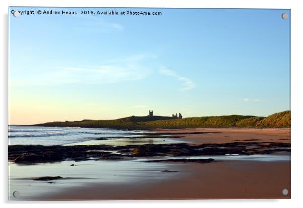Majestic dawn over Dunstanburgh Castle Acrylic by Andrew Heaps