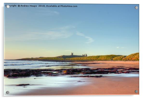 Sunrise looking over Dunstanburgh Castle HDR Acrylic by Andrew Heaps