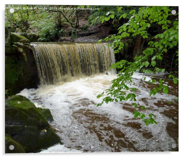 Enchanting Knypersley Waterfall Acrylic by Andrew Heaps