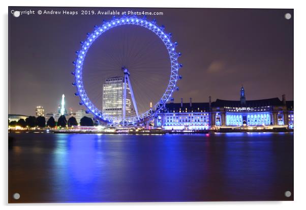 London eye at night eliminated.Reflections of Lond Acrylic by Andrew Heaps