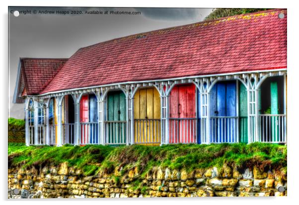 Scarborough HDR Row of colourful beach huts  Acrylic by Andrew Heaps