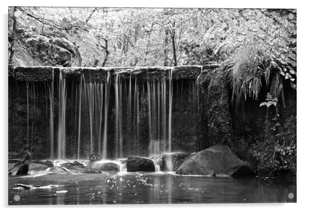 Black and white waterfall at Knypersley resrvoir Acrylic by Andrew Heaps