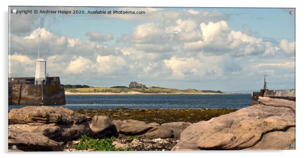 Bamburgh Castle viewed from Seahouses. Acrylic by Andrew Heaps