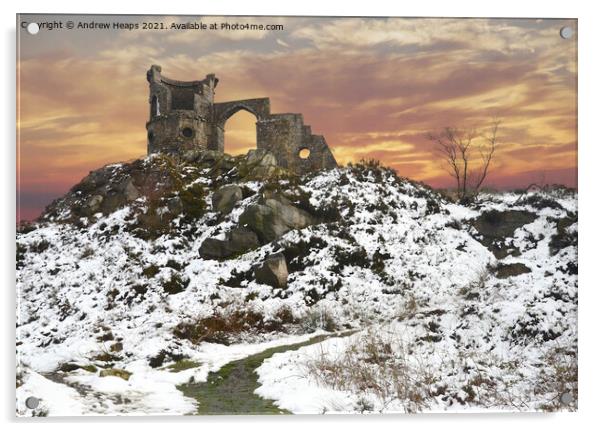 Mow cop castle Acrylic by Andrew Heaps