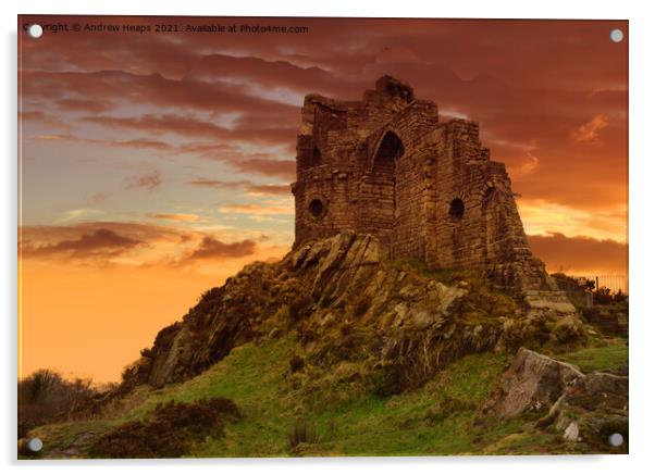 Majestic Sunset over Historic Mow Cop Castle Acrylic by Andrew Heaps