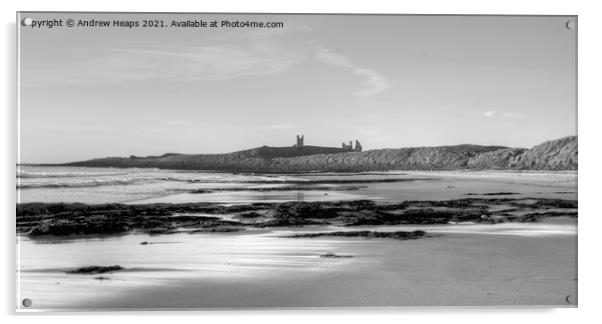 Dunstanburgh castle in Northumberland beach scene Acrylic by Andrew Heaps