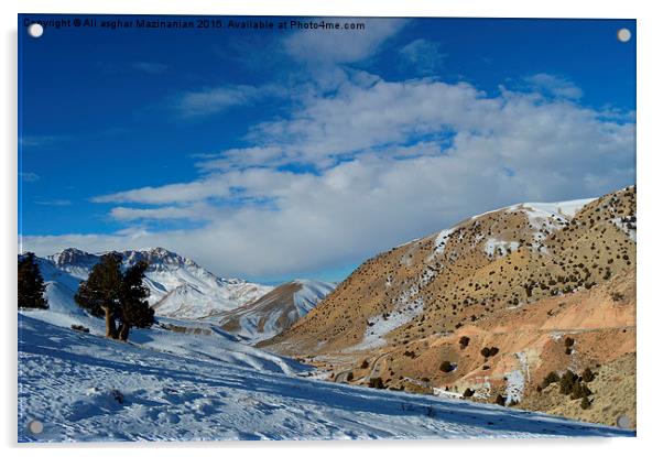 Winter beauty on mountain, Acrylic by Ali asghar Mazinanian