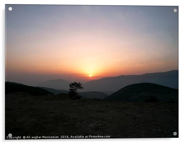 Sunset on mountain, Acrylic by Ali asghar Mazinanian
