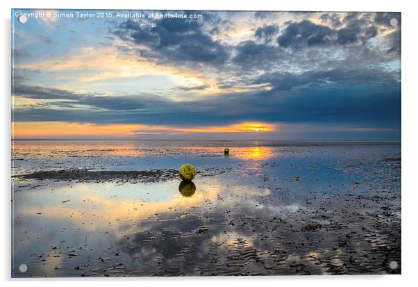  Heacham buoys at sunset Acrylic by Simon Taylor