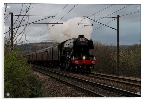 The Flying Scotsman approaching Steeton Station in Acrylic by Philip Catleugh