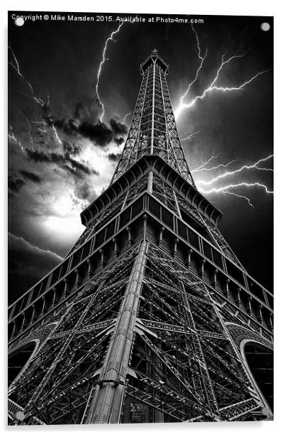 Eiffel Tower - Lightning Storm Acrylic by Mike Marsden