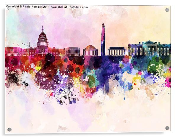 Washington DC skyline in watercolor background  Acrylic by Pablo Romero