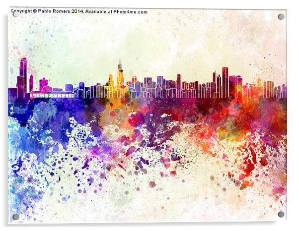 Chicago skyline in watercolor background Acrylic by Pablo Romero