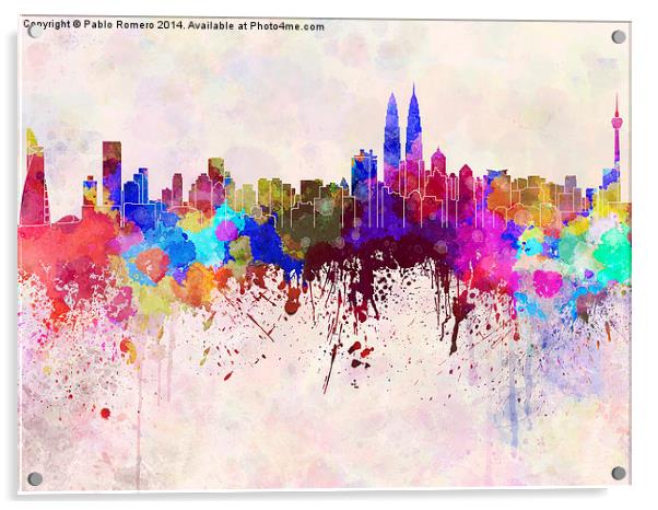 Kuala Lumpur skyline in watercolor background Acrylic by Pablo Romero