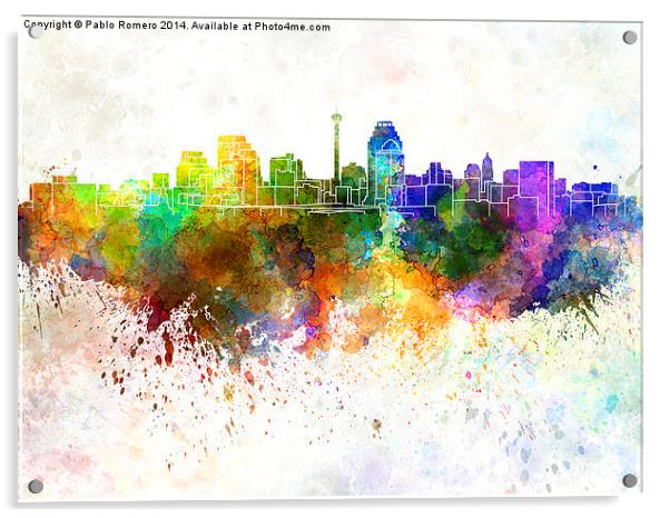 San Antonio skyline in watercolor background Acrylic by Pablo Romero