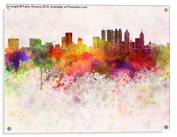 Atlanta skyline in watercolor background Acrylic by Pablo Romero