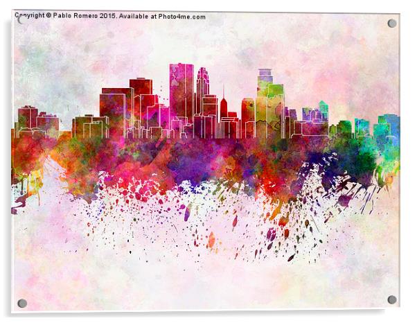 Minneapolis skyline in watercolor background Acrylic by Pablo Romero