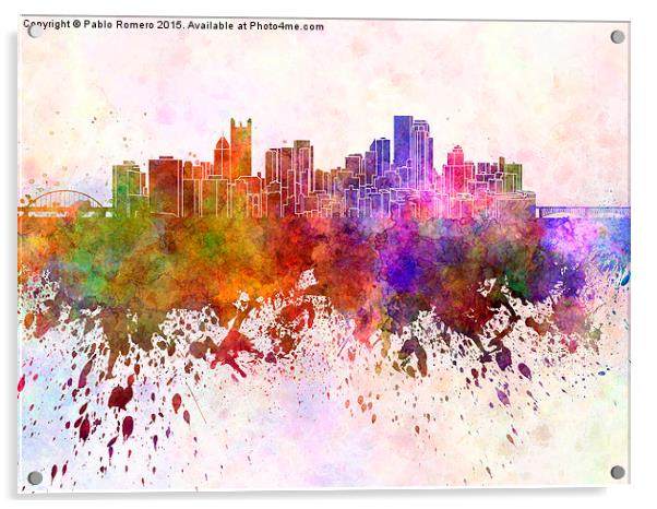 Pittsburgh skyline in watercolor background Acrylic by Pablo Romero