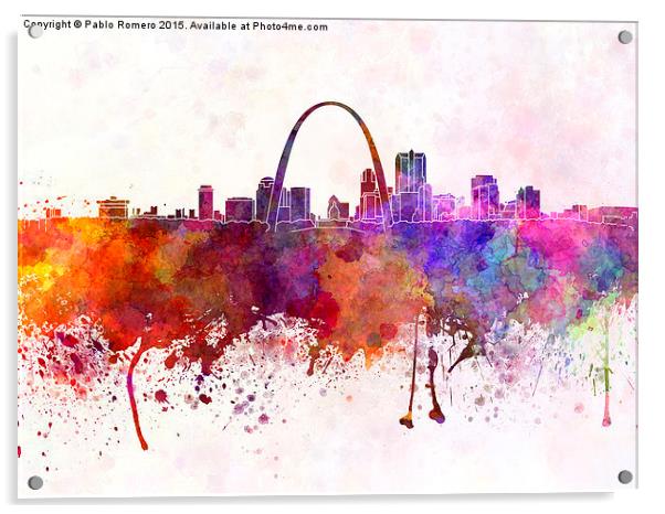 St Louis skyline in watercolor background Acrylic by Pablo Romero