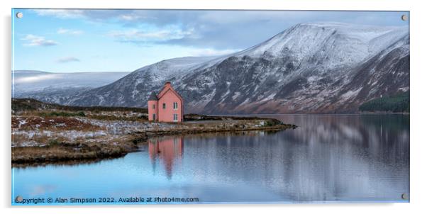 Loch Glass Pink House Panorama Acrylic by Alan Simpson