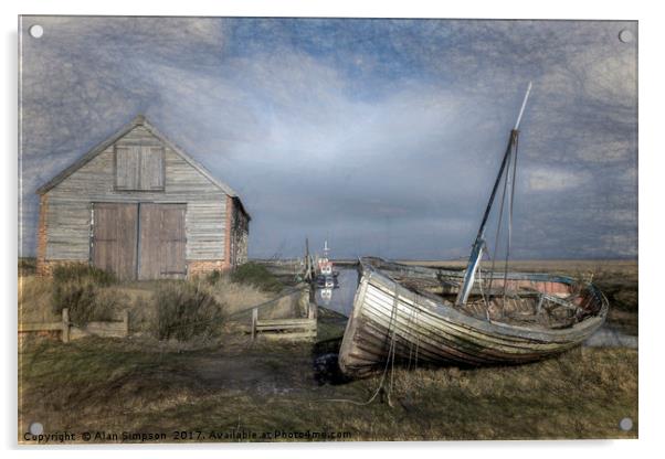 Thornham Boat Yard Acrylic by Alan Simpson