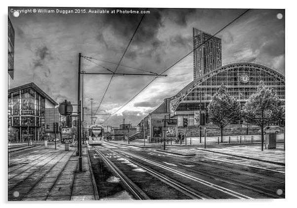  Manchester Morning Tram (Black and White) Acrylic by William Duggan