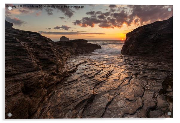  Trebarwith Summer Sunset Acrylic by Chris Mann