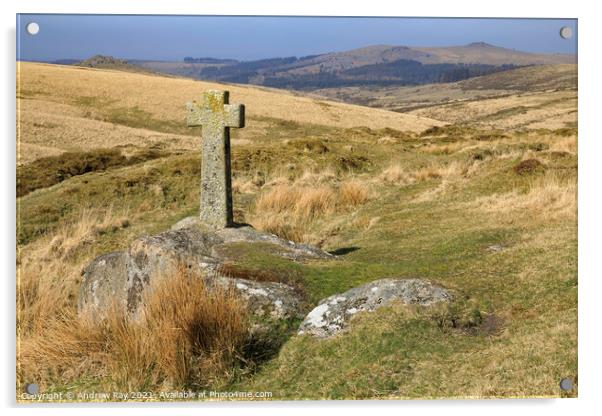 Cross on Dartmoor (Hutchinson's Cross)  Acrylic by Andrew Ray